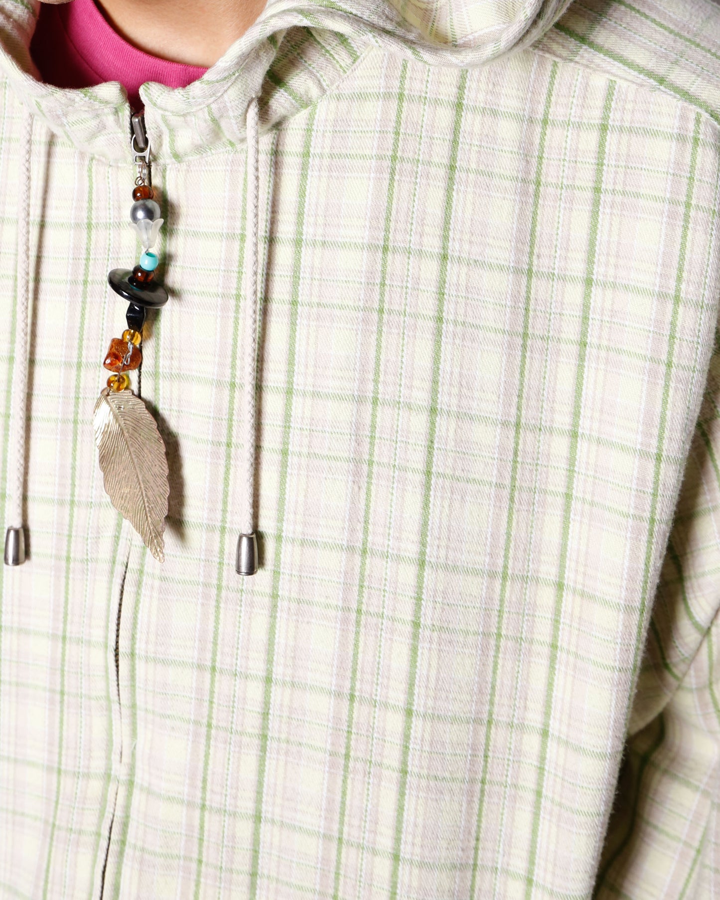 vintage charm check hooded jacket