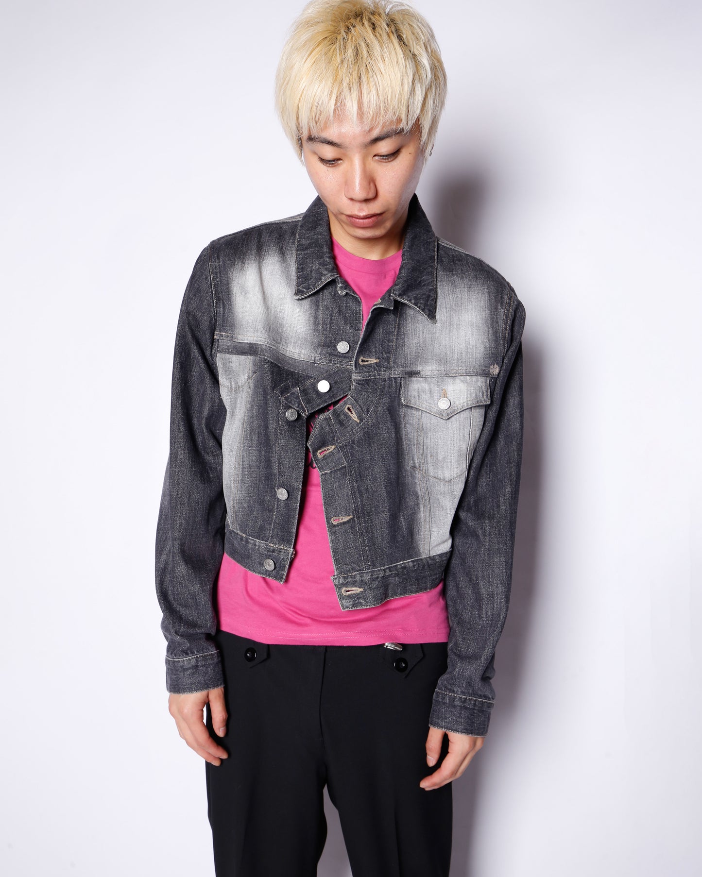 *one-off faded unbalance trucker jacket