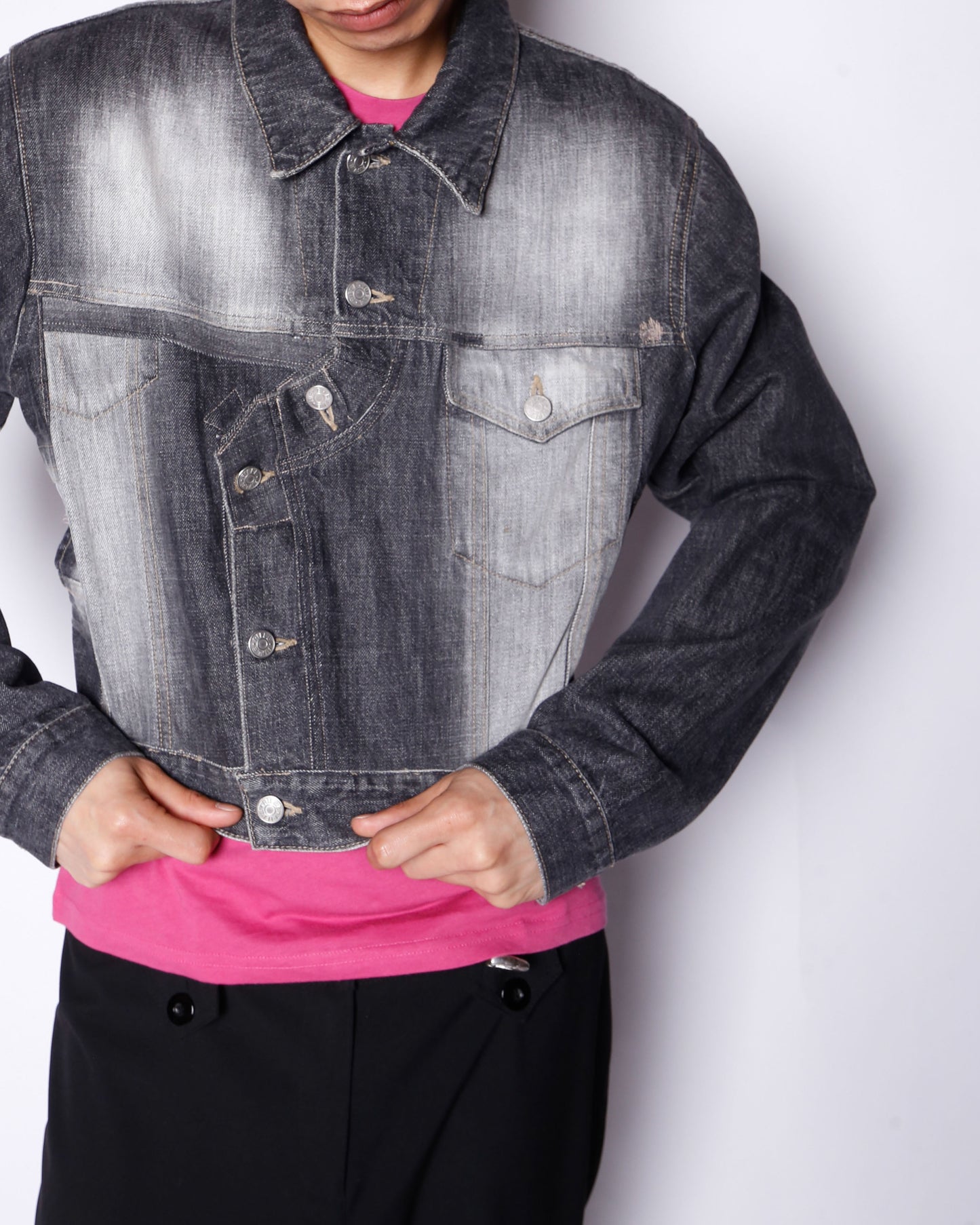 *one-off faded unbalance trucker jacket