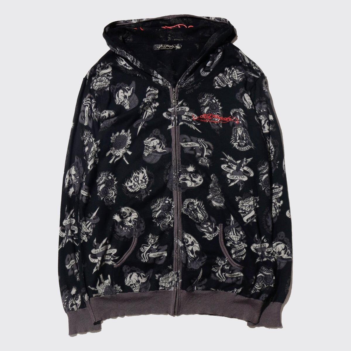vintage ed hardy tatoo all over print hoodie