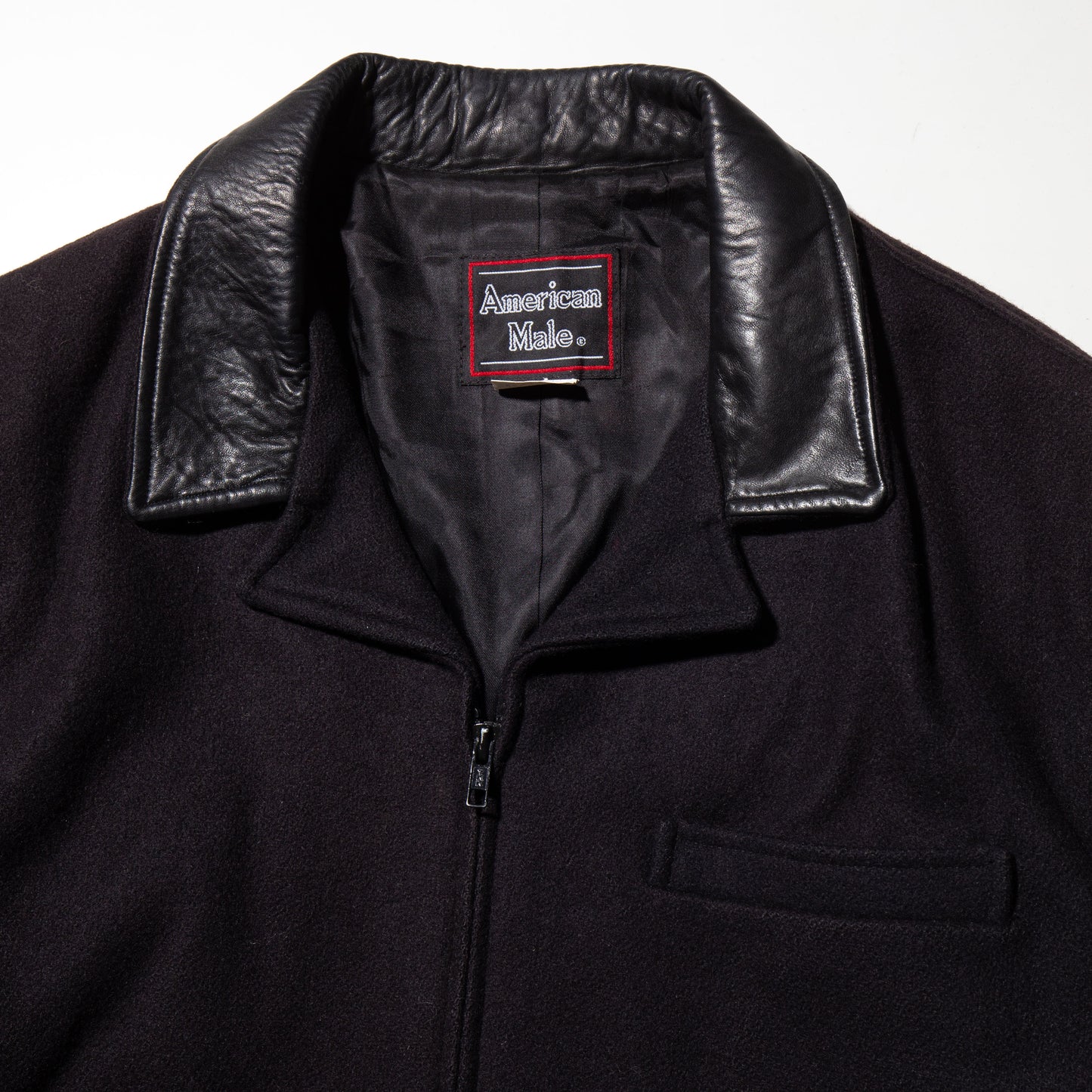 vintage leather collar wool jacket