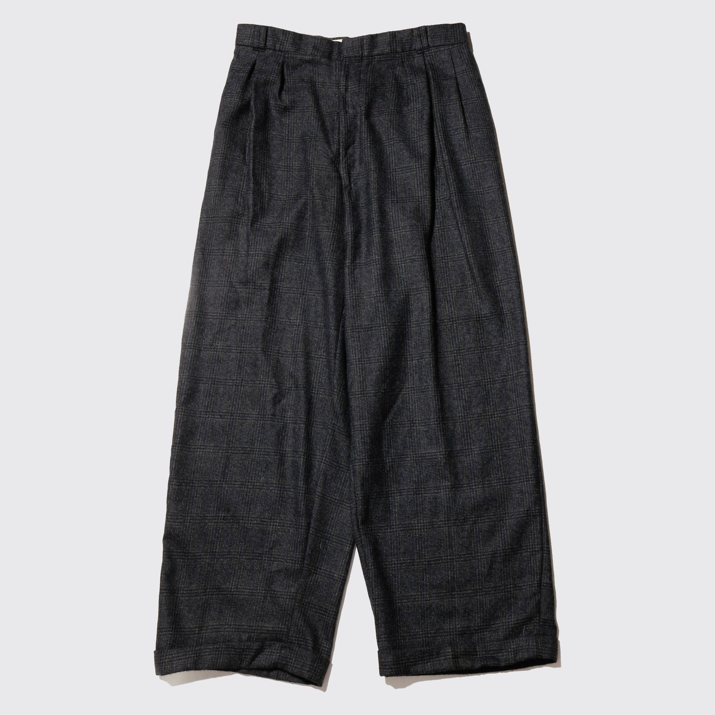 vintage check wool tucked wide slacks