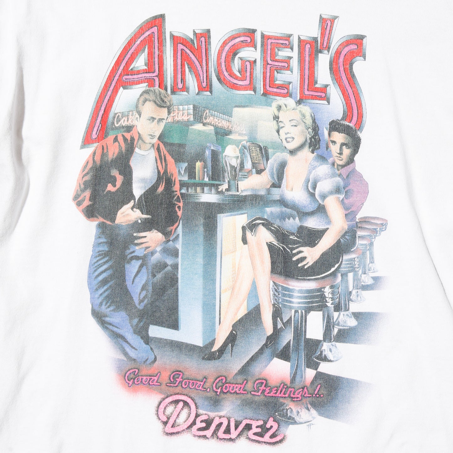vintage 90's "angel's diner" James Dean, Marilyn Monroe, and Elvis Presley t-shirt