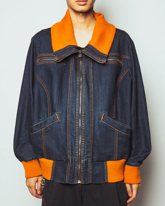 vintage wide zipped combi denim jacket