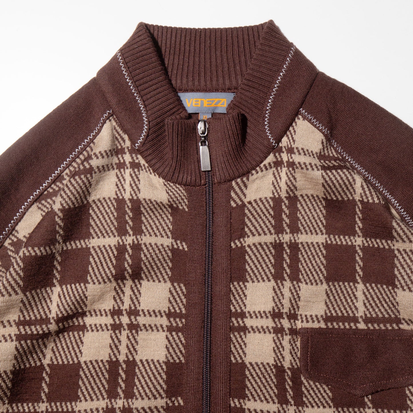 vintage check knit track jacket