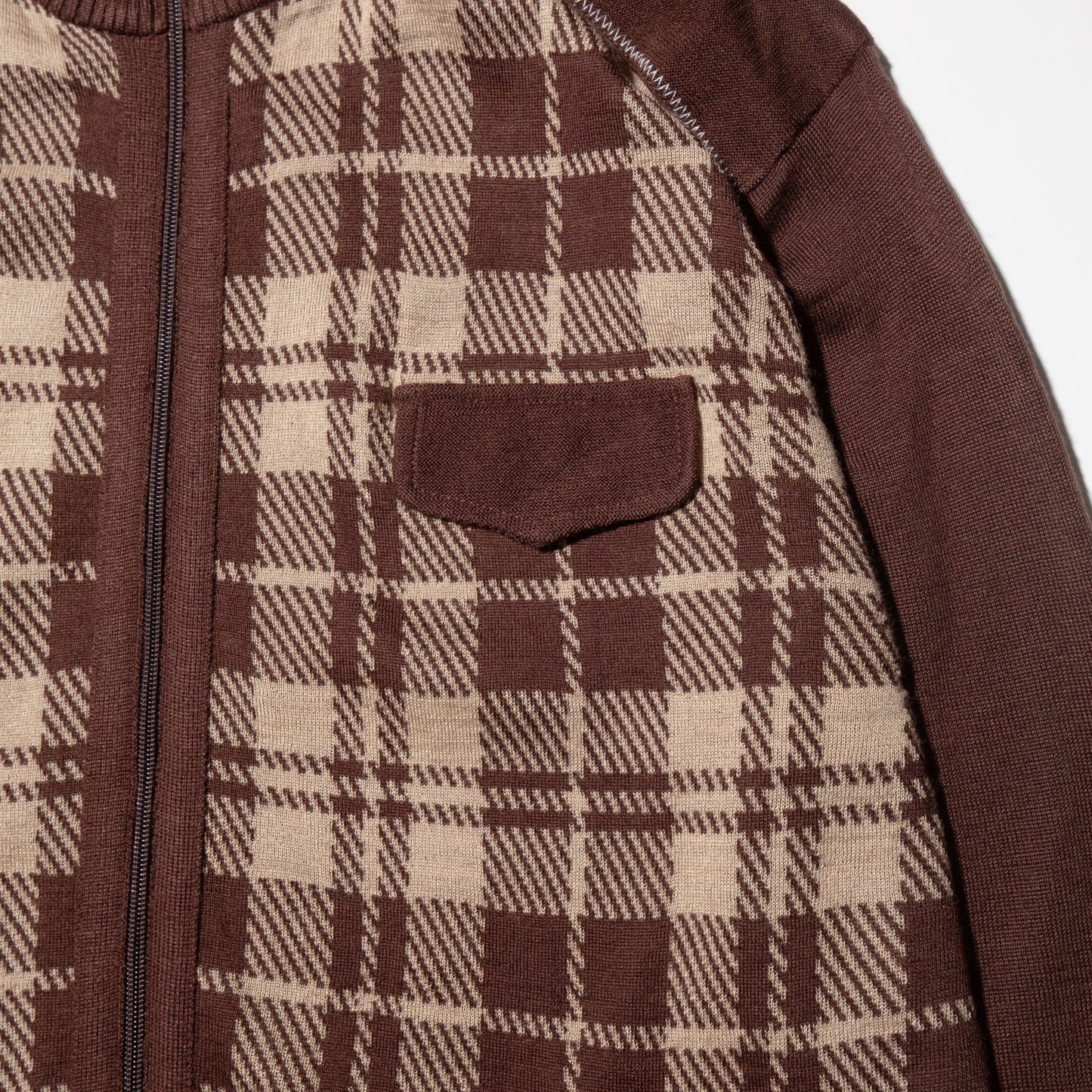 vintage check knit track jacket