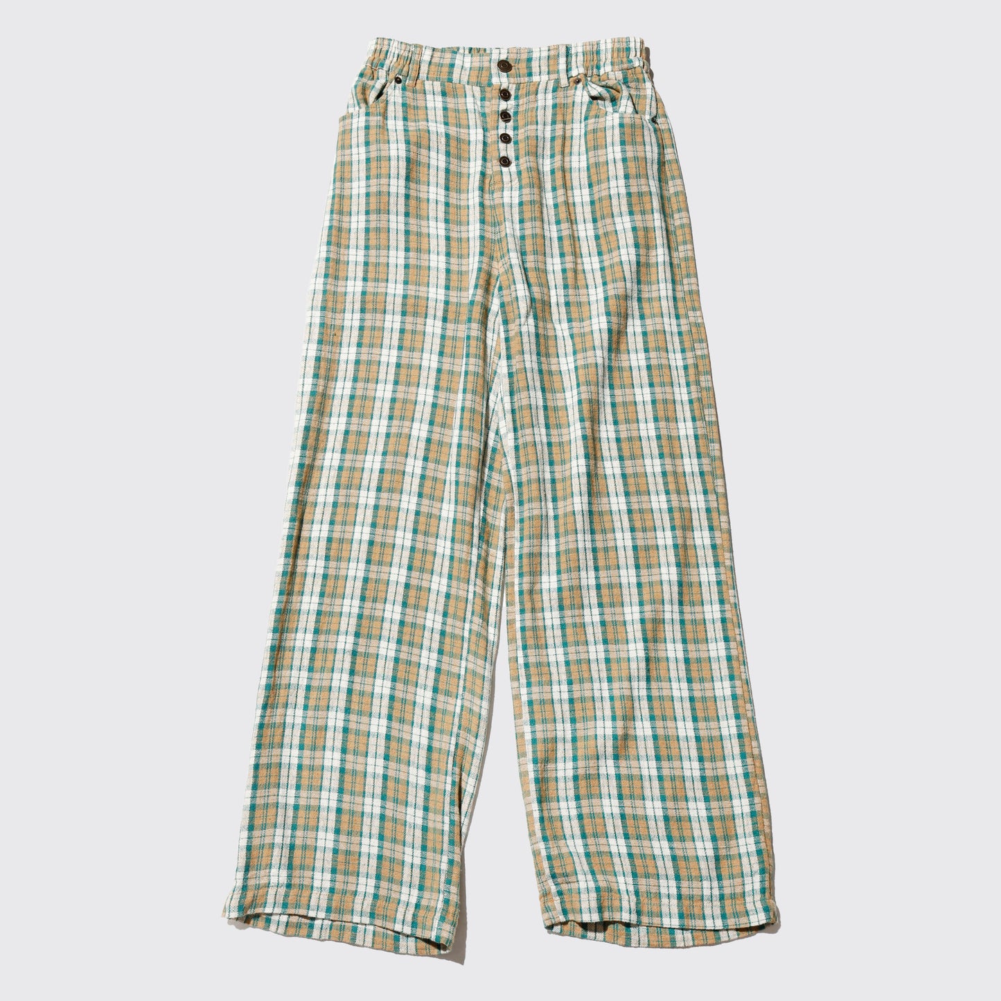 vintage check linen wide slacks