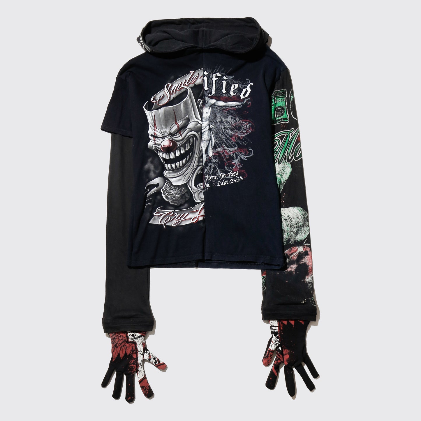 *one-off hybrid hooded cut sew, with detachable gloves