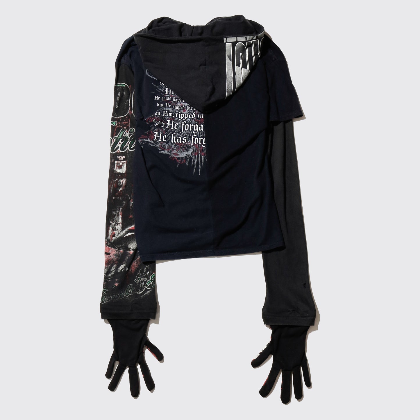 *one-off hybrid hooded cut sew, with detachable gloves