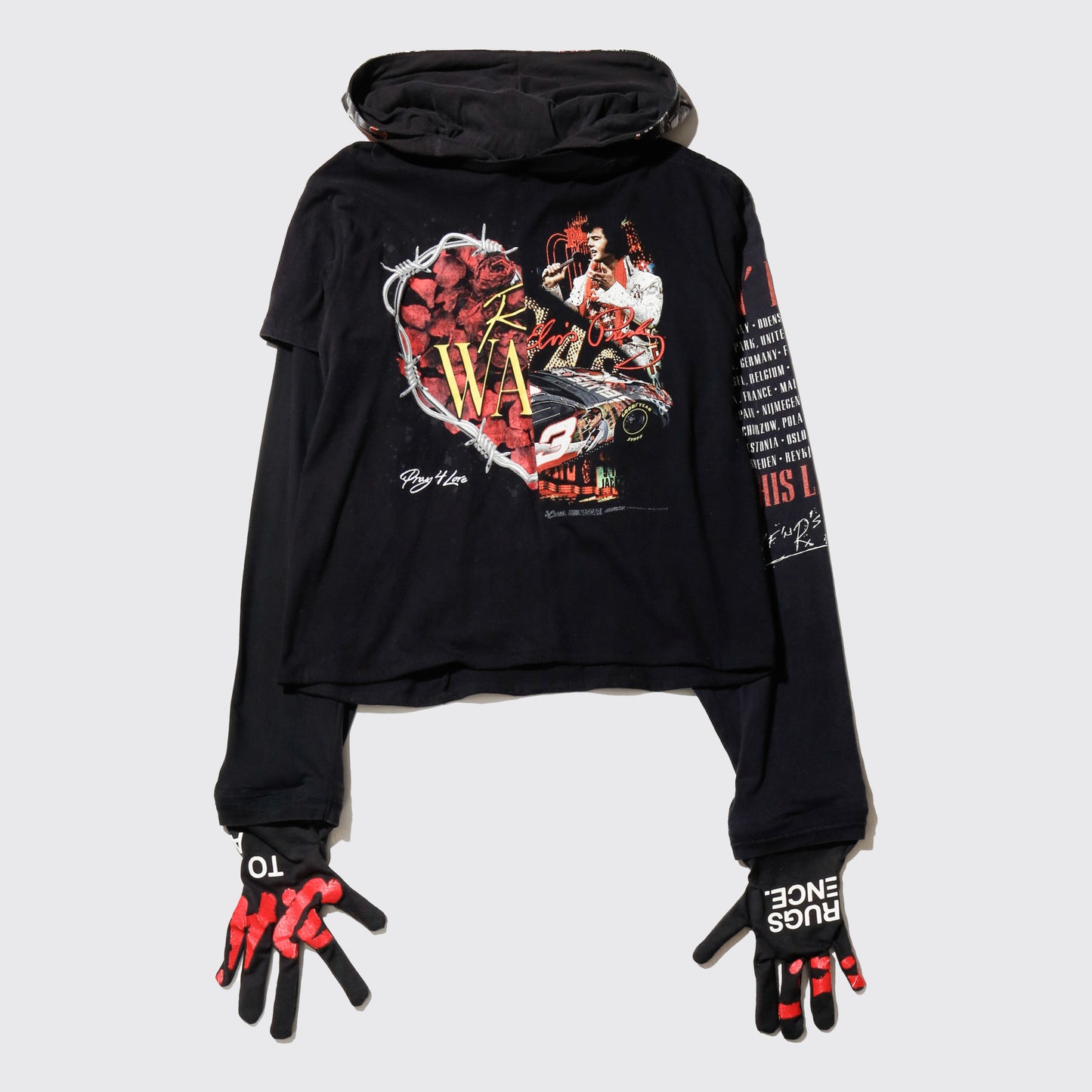 *one-off hybrid hooded cut sew, with detachable gloves