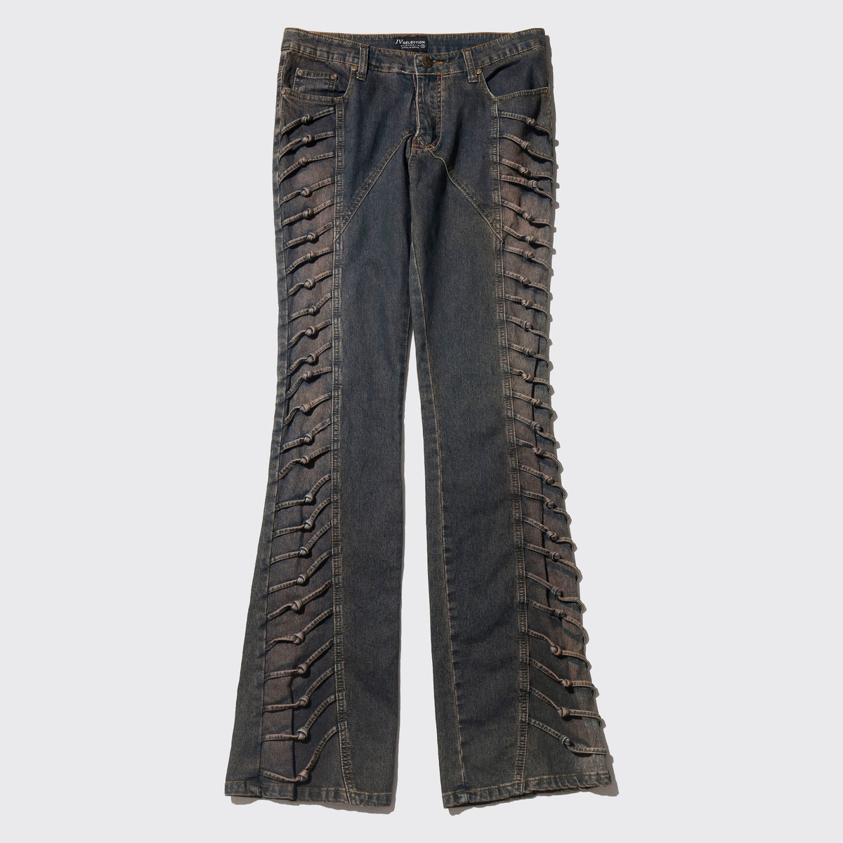 vintage side knotted low rise flare jeans