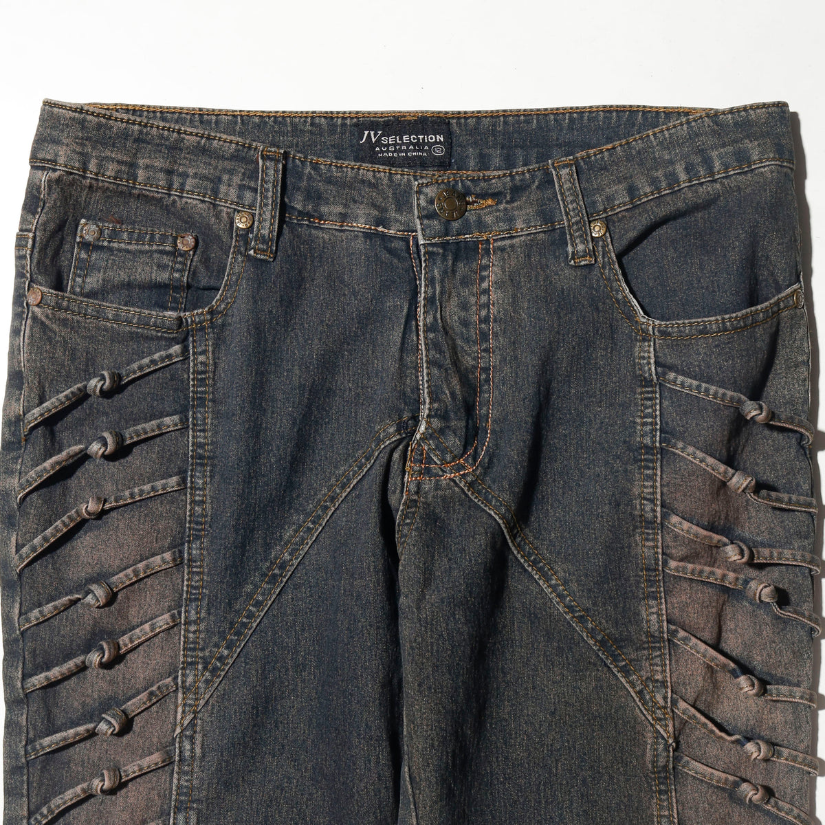 vintage side knotted low rise flare jeans