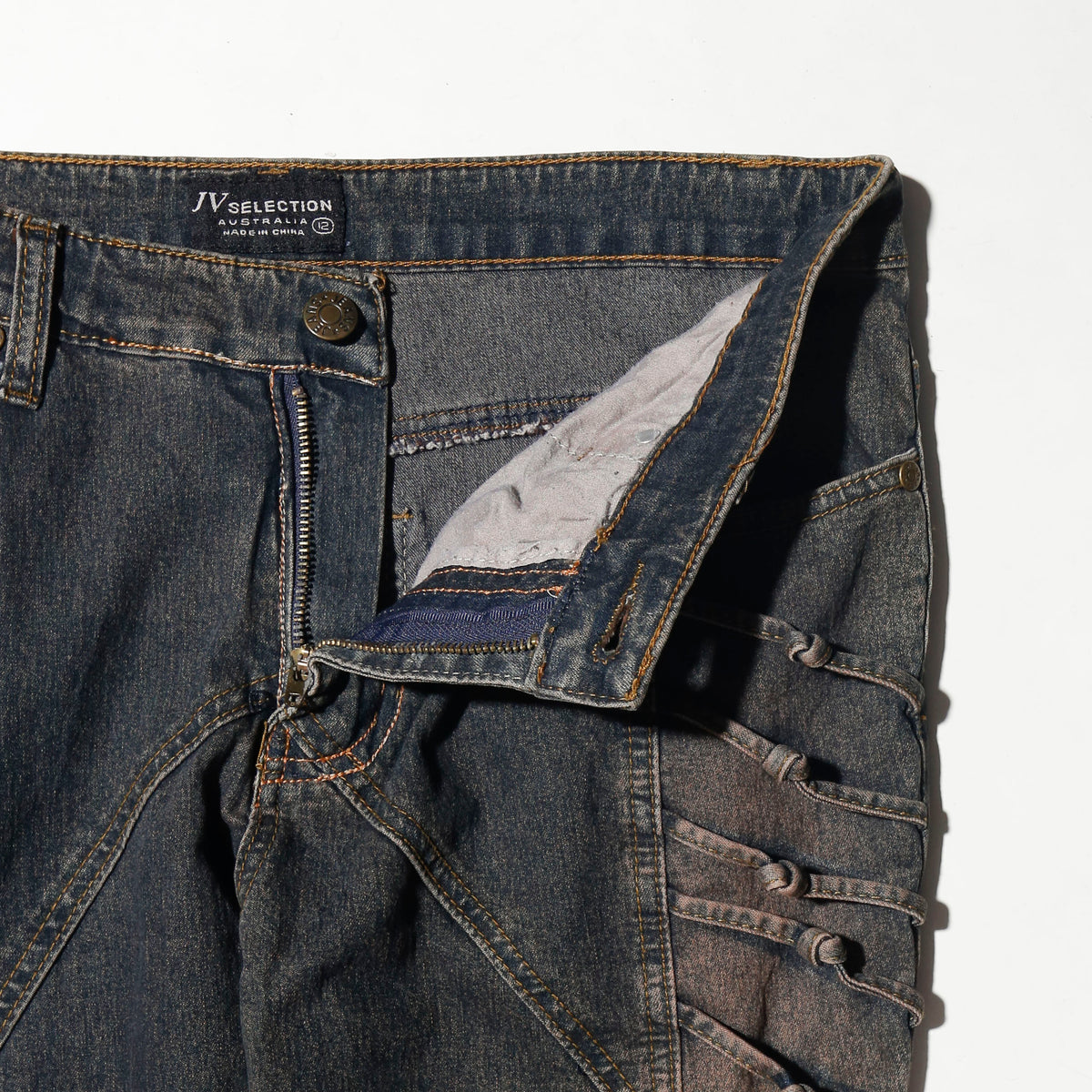 vintage side knotted low rise flare jeans