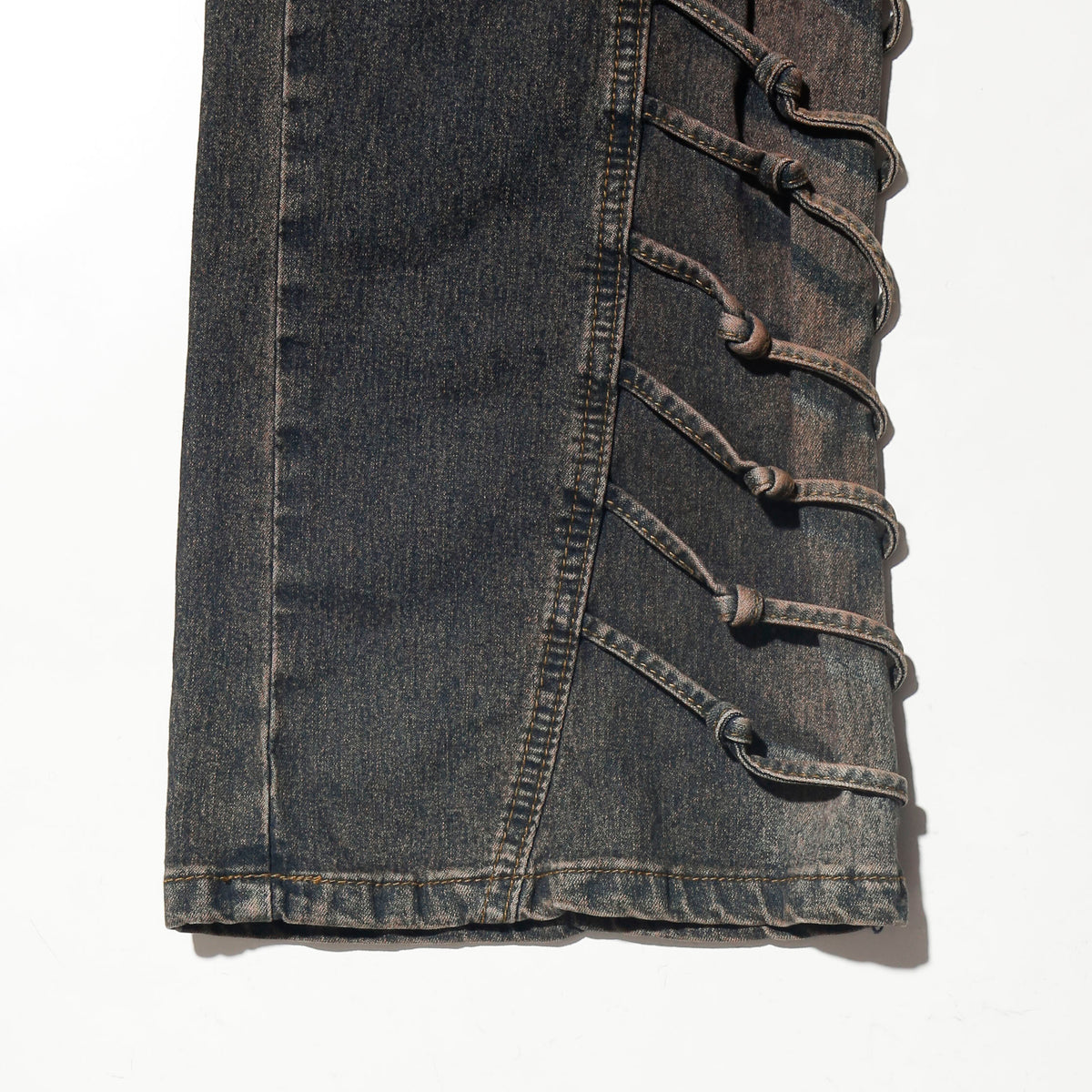 vintage side knotted low rise flare jeans