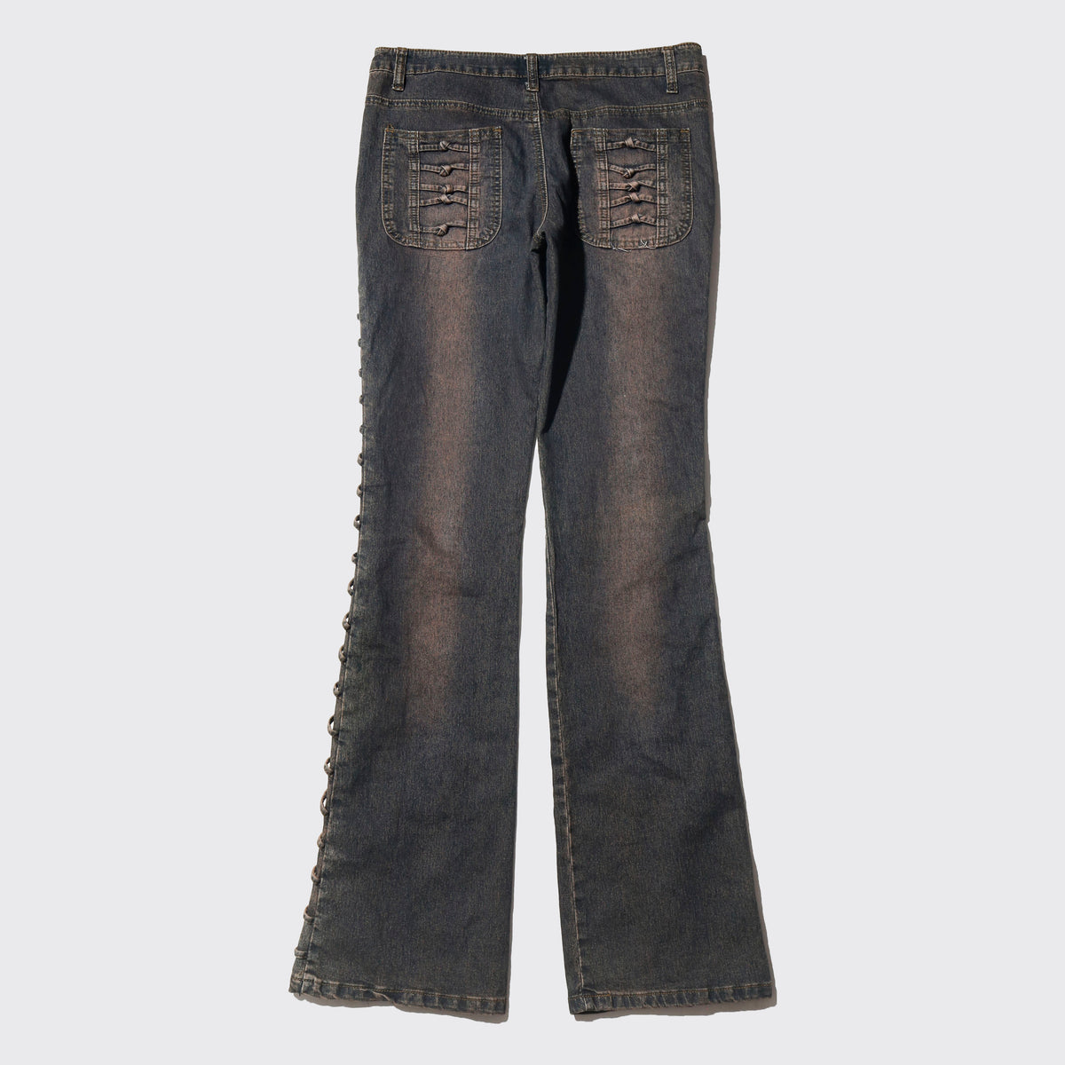vintage side knotted low rise flare jeans