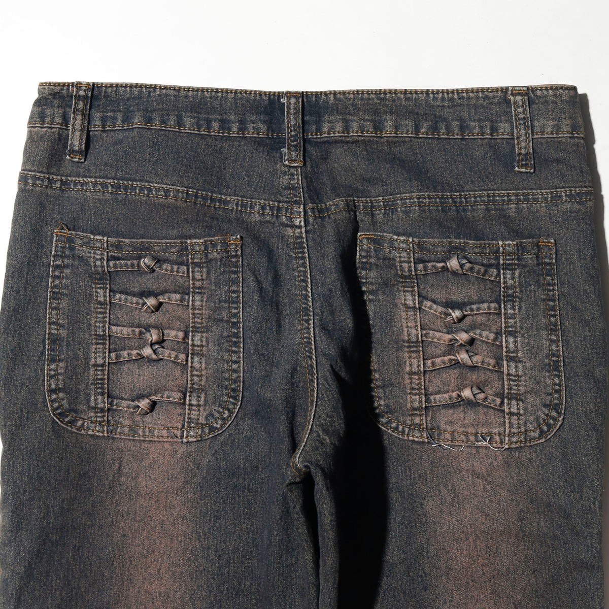 vintage side knotted low rise flare jeans