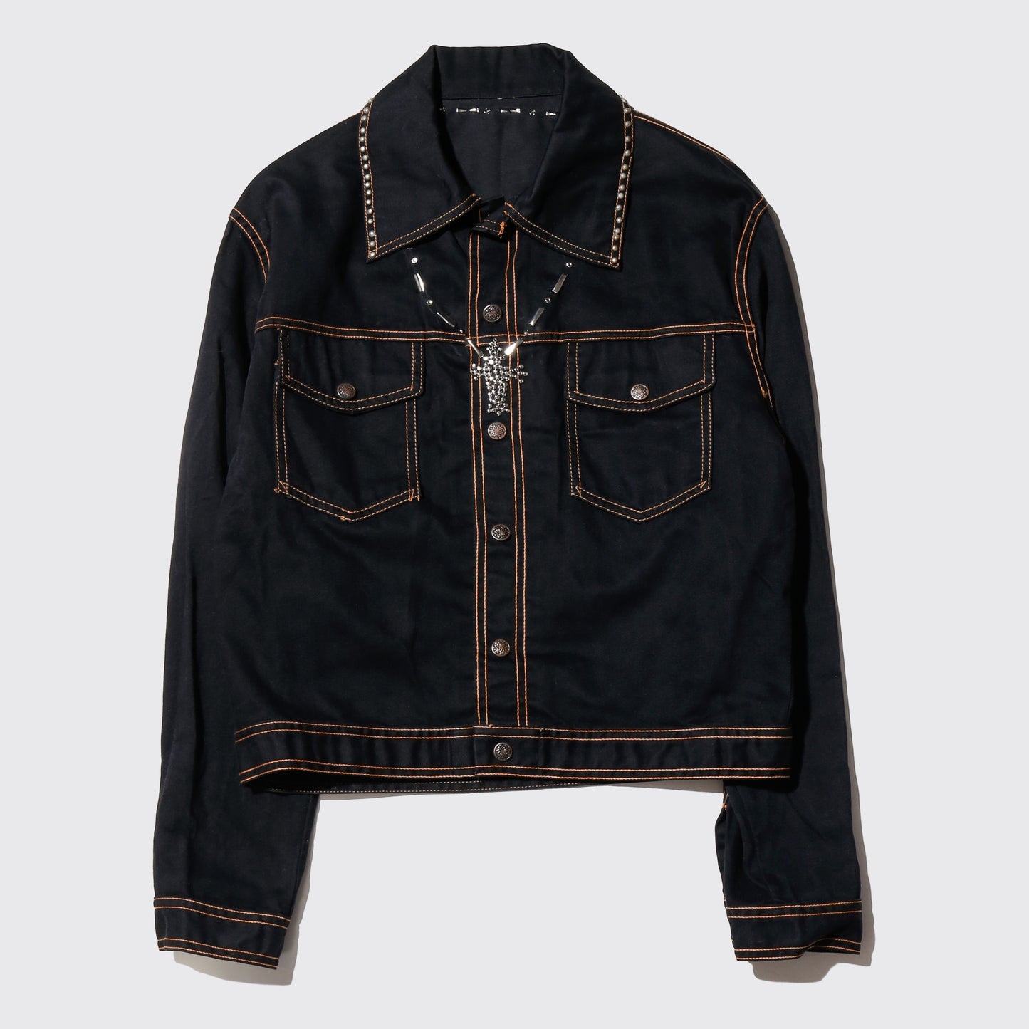 *one-off cropped flex chain trucker jacket, "rosario"