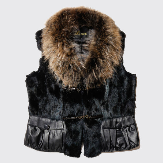 vintage leather combi fur vest