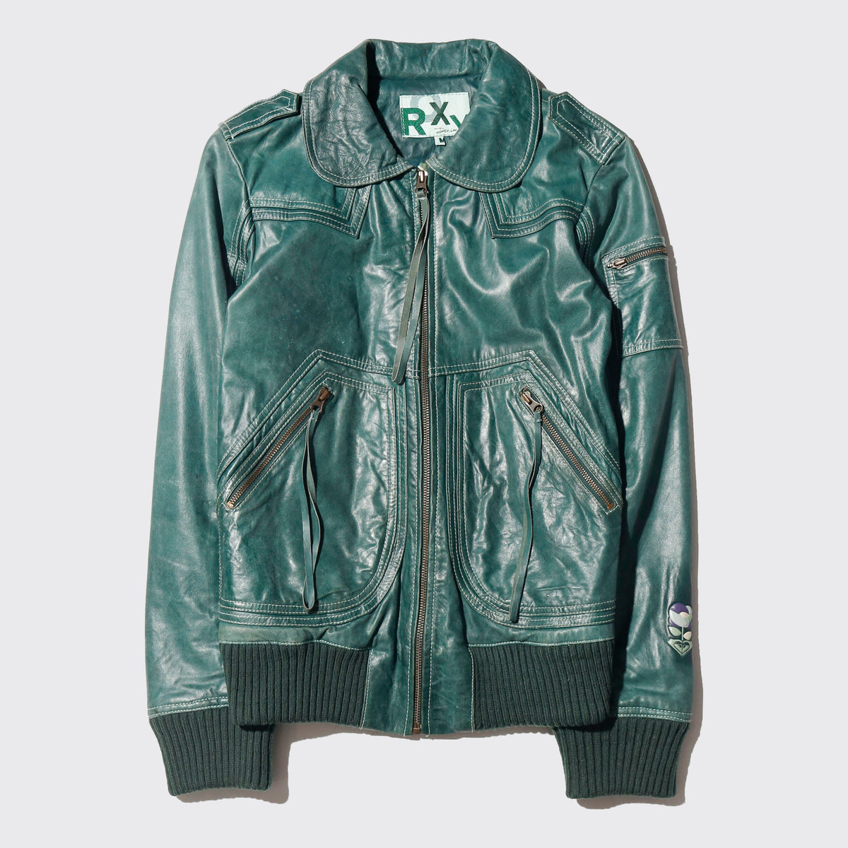 vintage roxy stitched aviator leather jacket