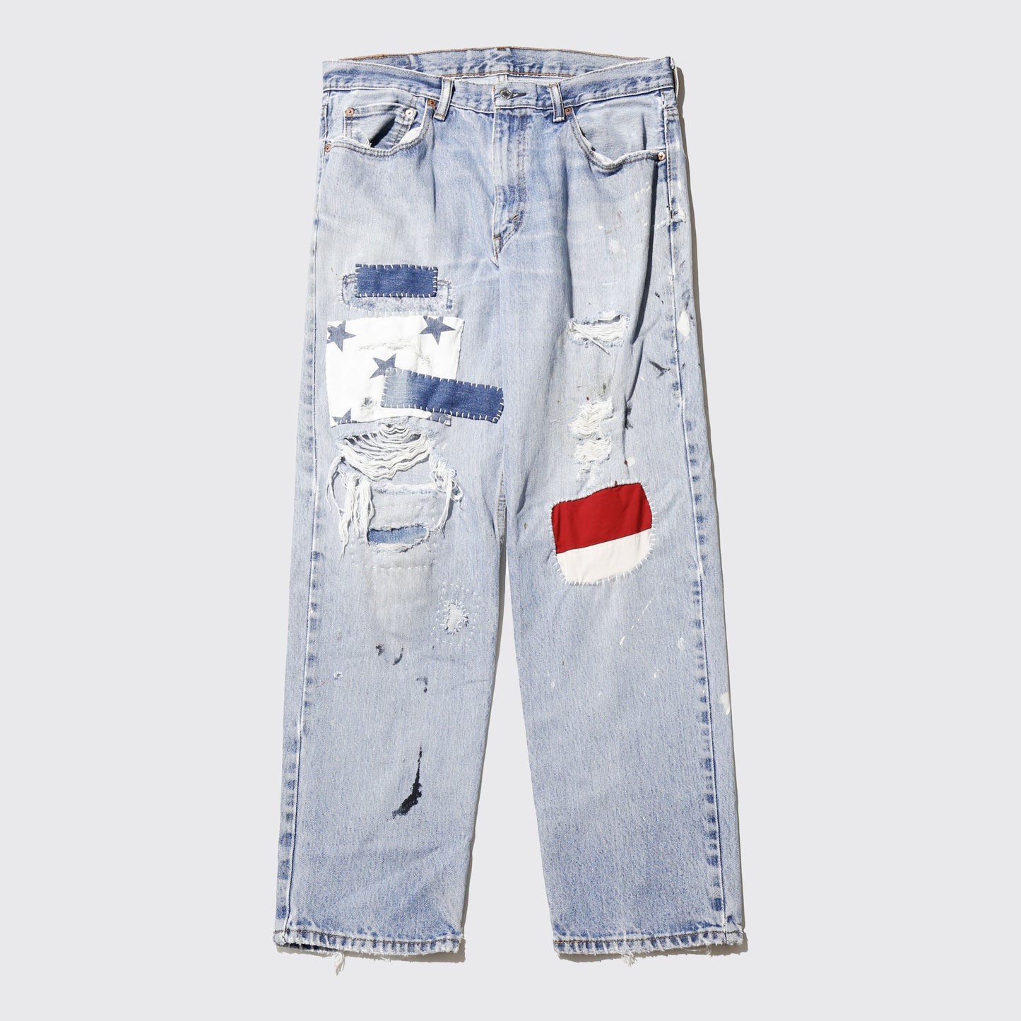 *one-off levi's repaired straight jeans
