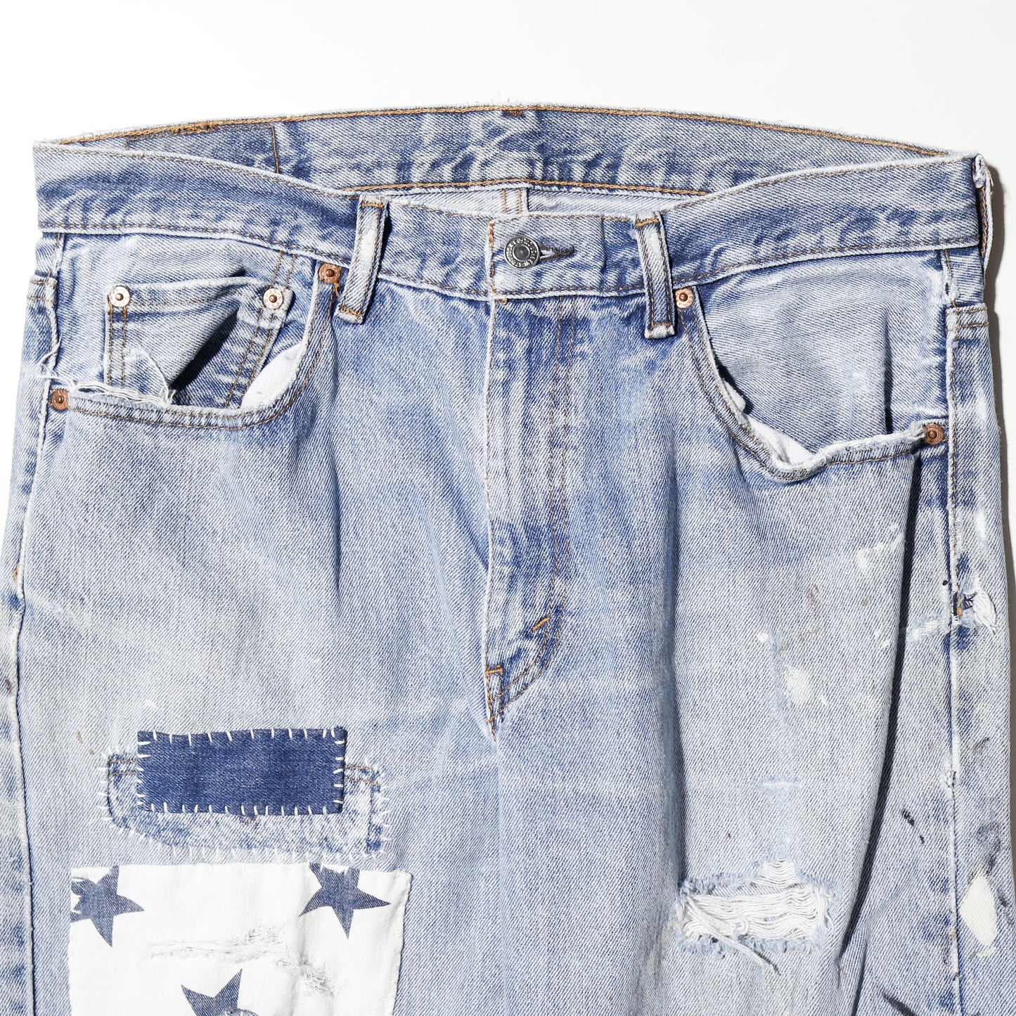 *one-off levi's repaired straight jeans