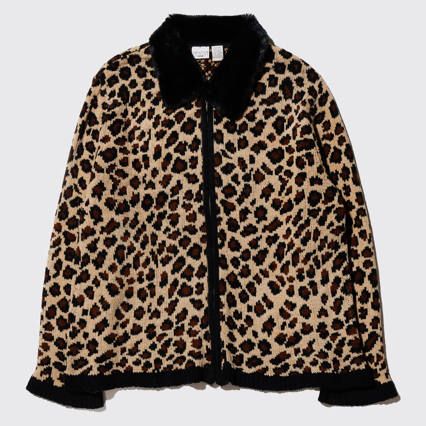 vintage fur collar leopard knit jacket