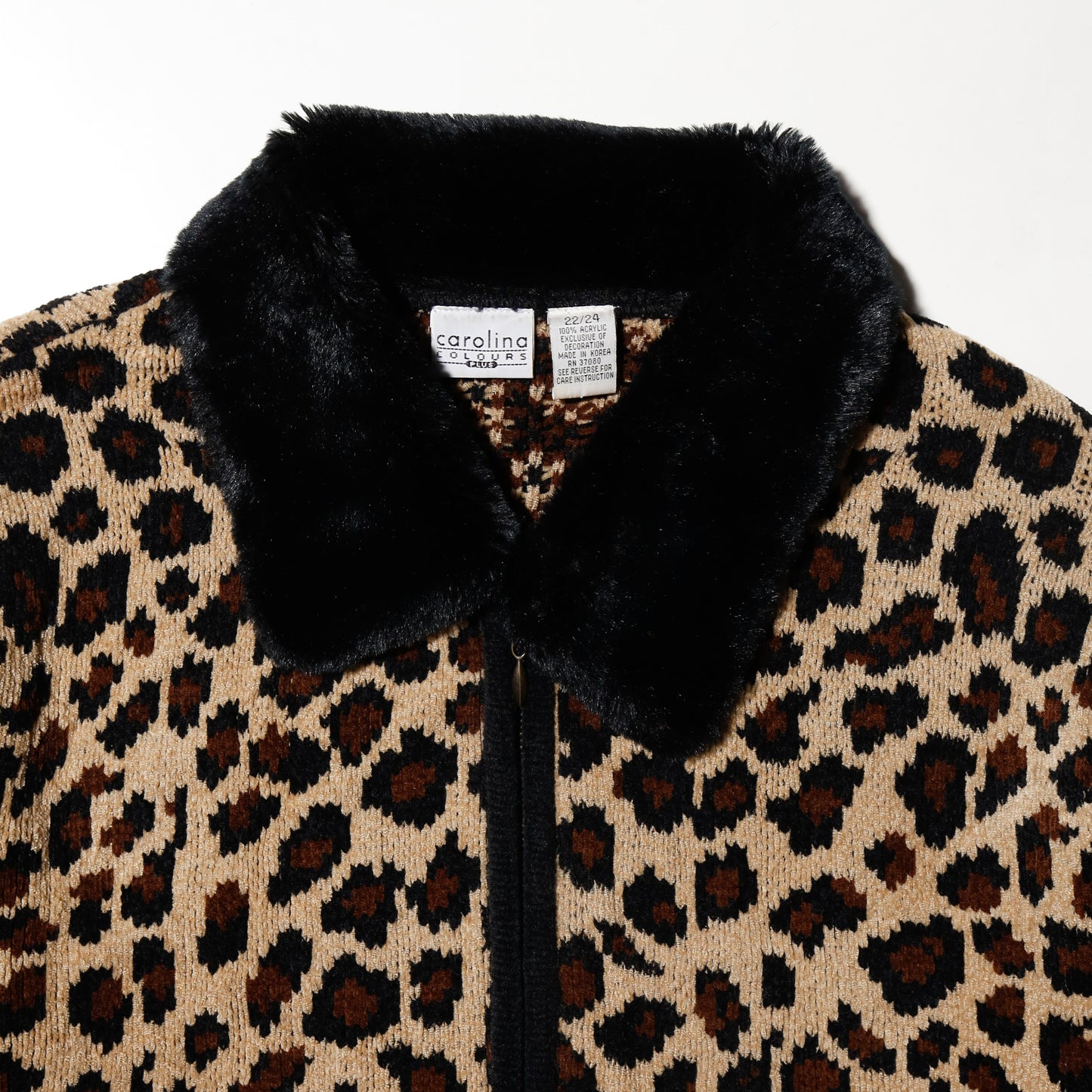 vintage fur collar leopard knit jacket