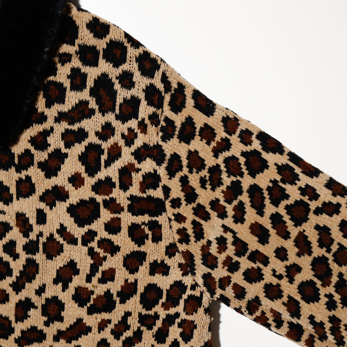vintage fur collar leopard knit jacket