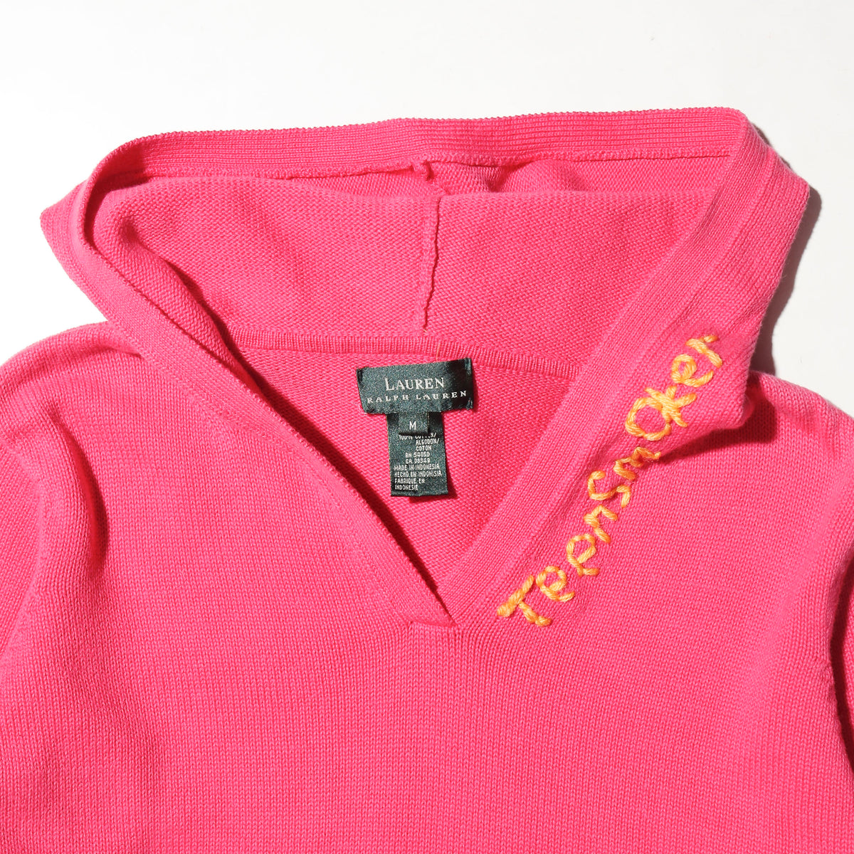 *one-off hand stitched knit hoodie, "teen smoker"