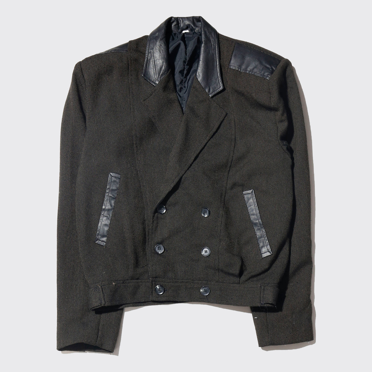 vintage leather combi double breasted spencer jacket