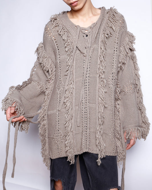 vintage lace up bohemian sweater
