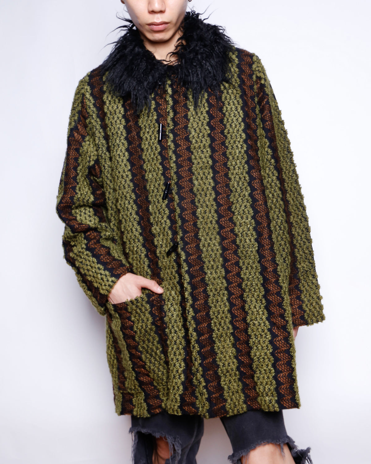 vintage fur collar jacquard coat