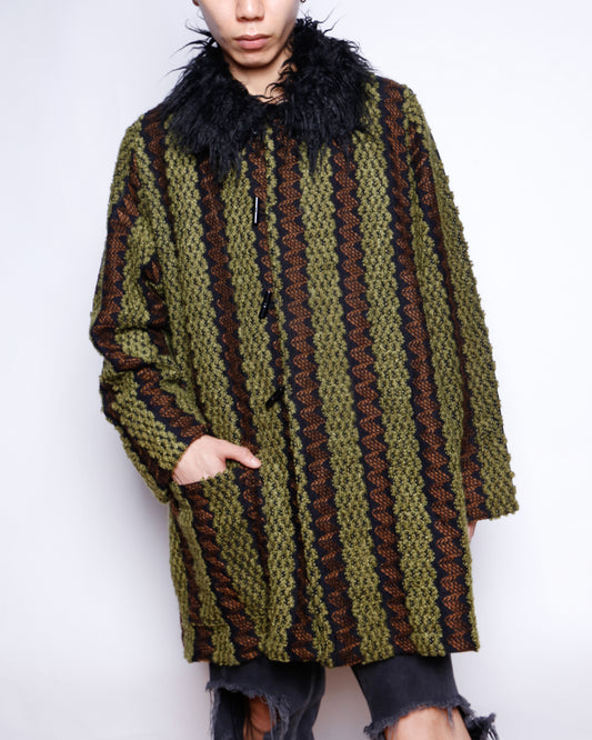 vintage fur collar jacquard coat