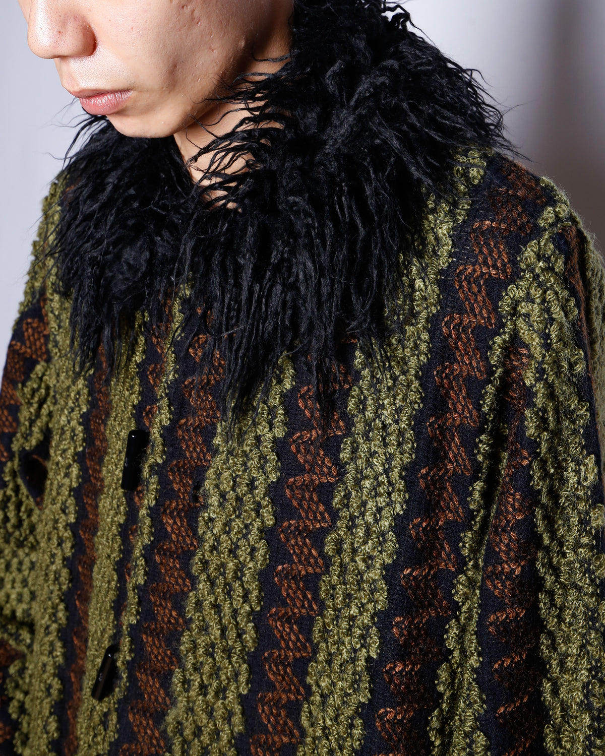 vintage fur collar jacquard coat