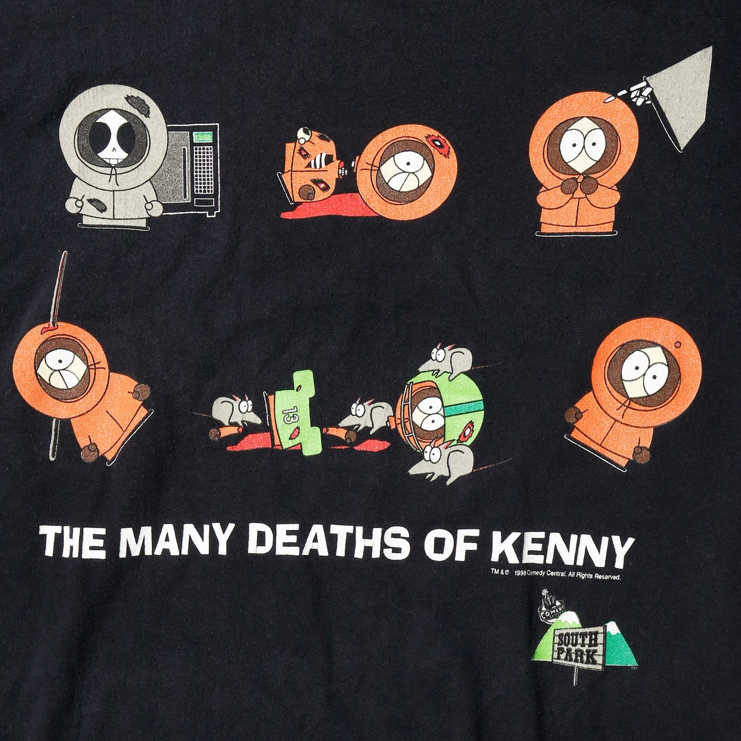 vintage 1998's south park "the many deaths of kenny" t-shirt
