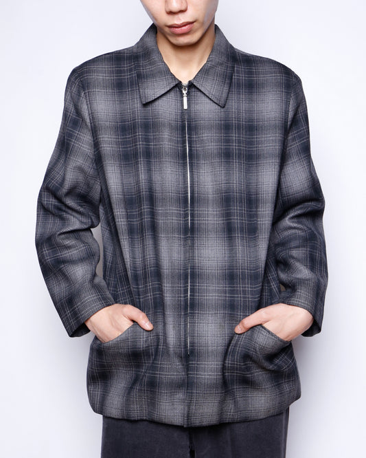 vintage ombre check zipped jacket