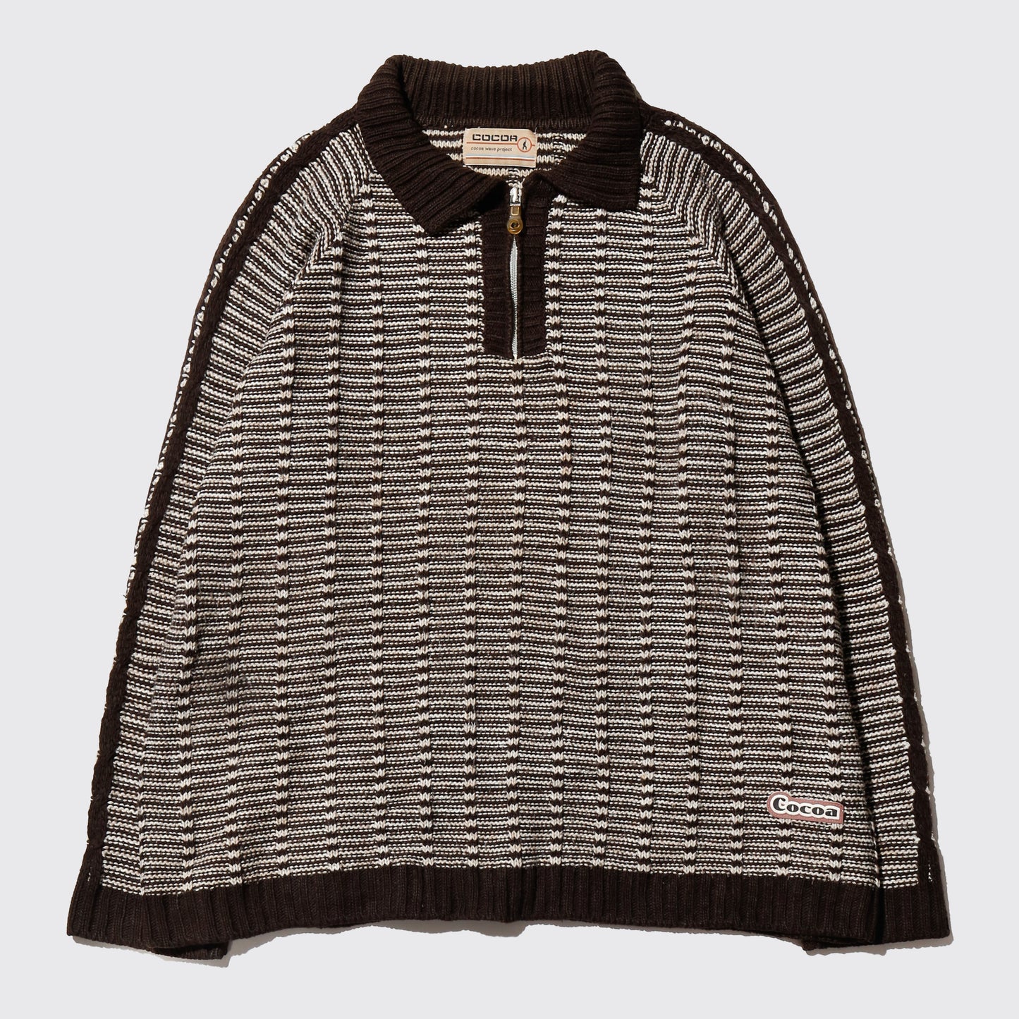 vintage cocoa textured polo sweater