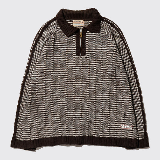 vintage cocoa textured polo sweater