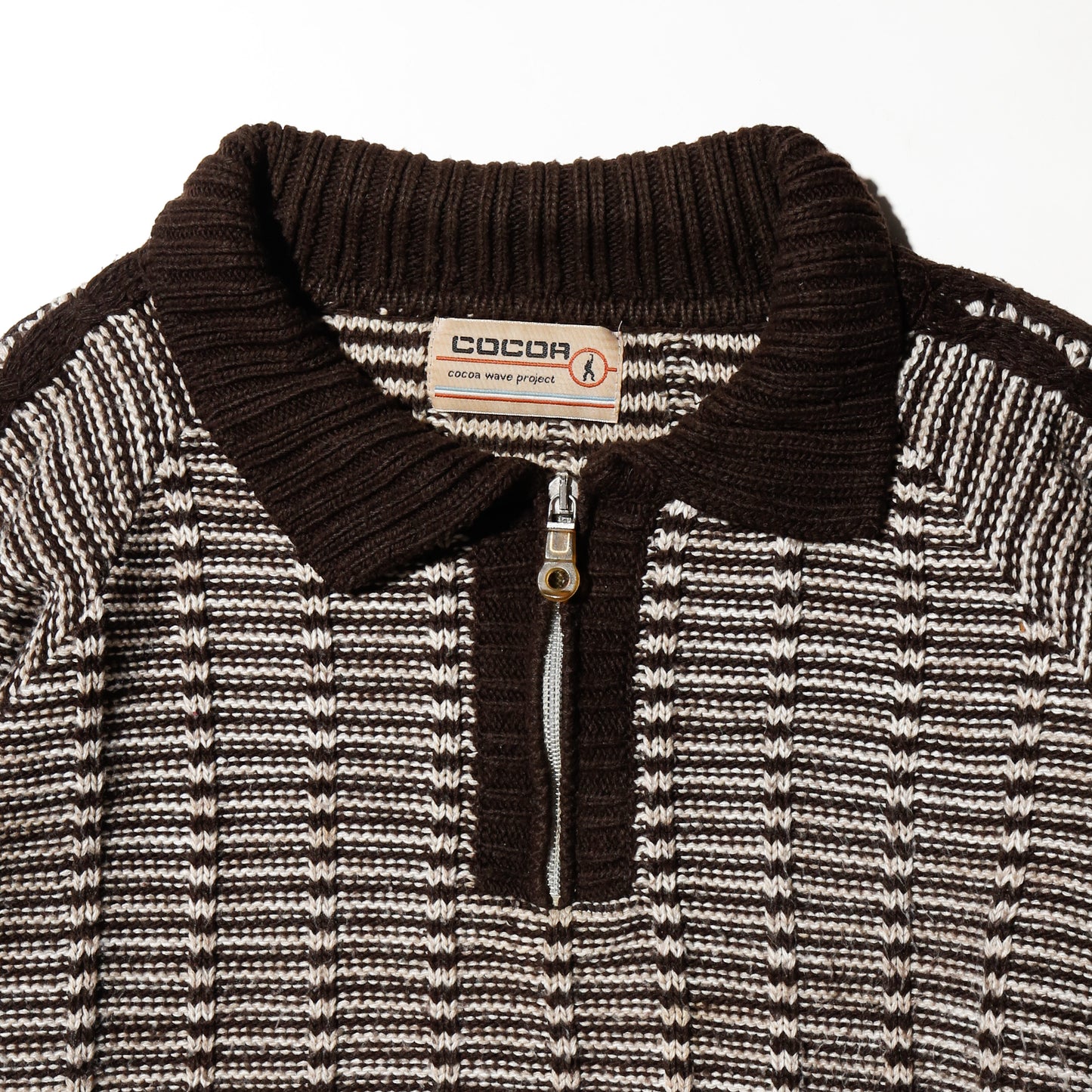 vintage cocoa textured polo sweater
