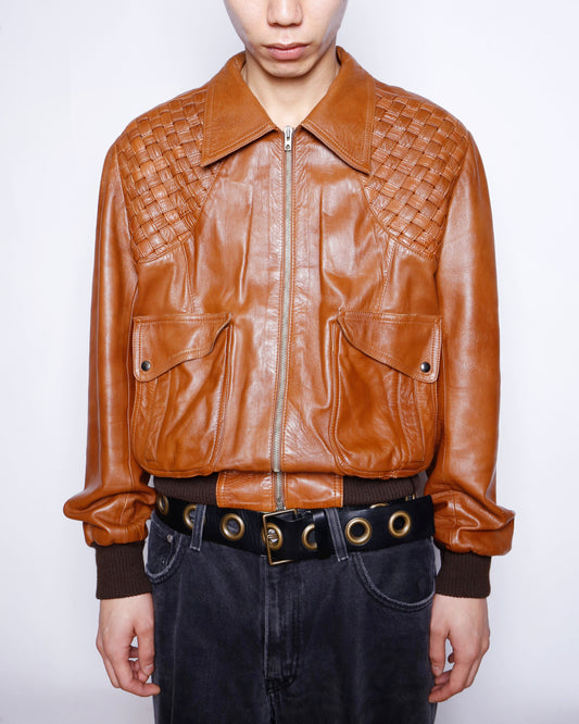 vintage intrecciato aviator leather jacket