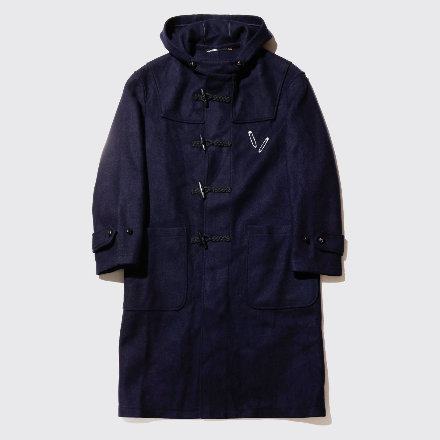 vintage safety pins wool duffle coat