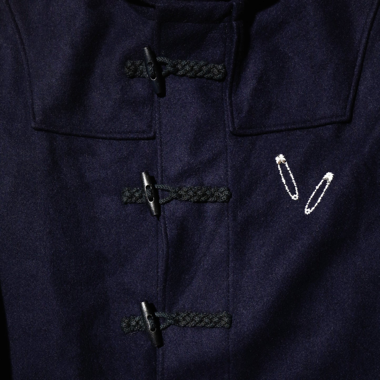vintage safety pins wool duffle coat