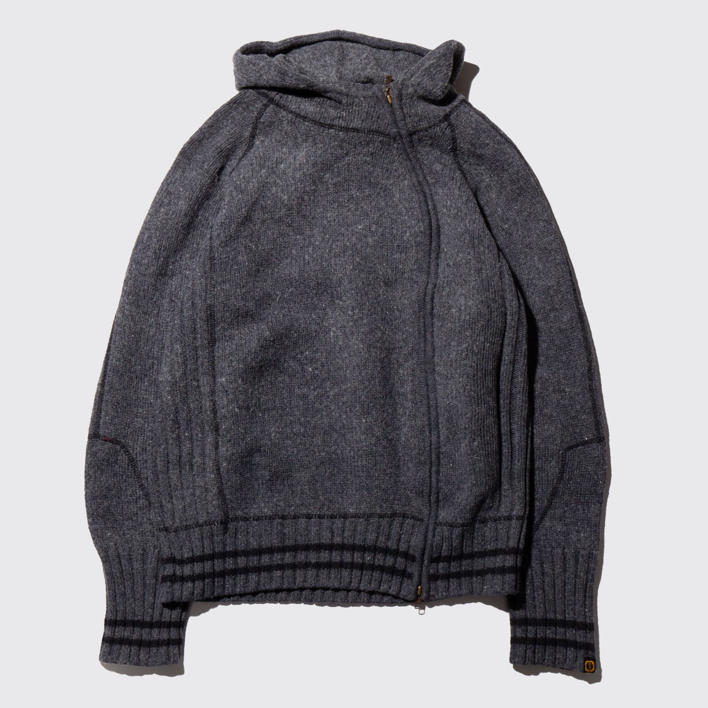 vintage slanting zip knit hoodie