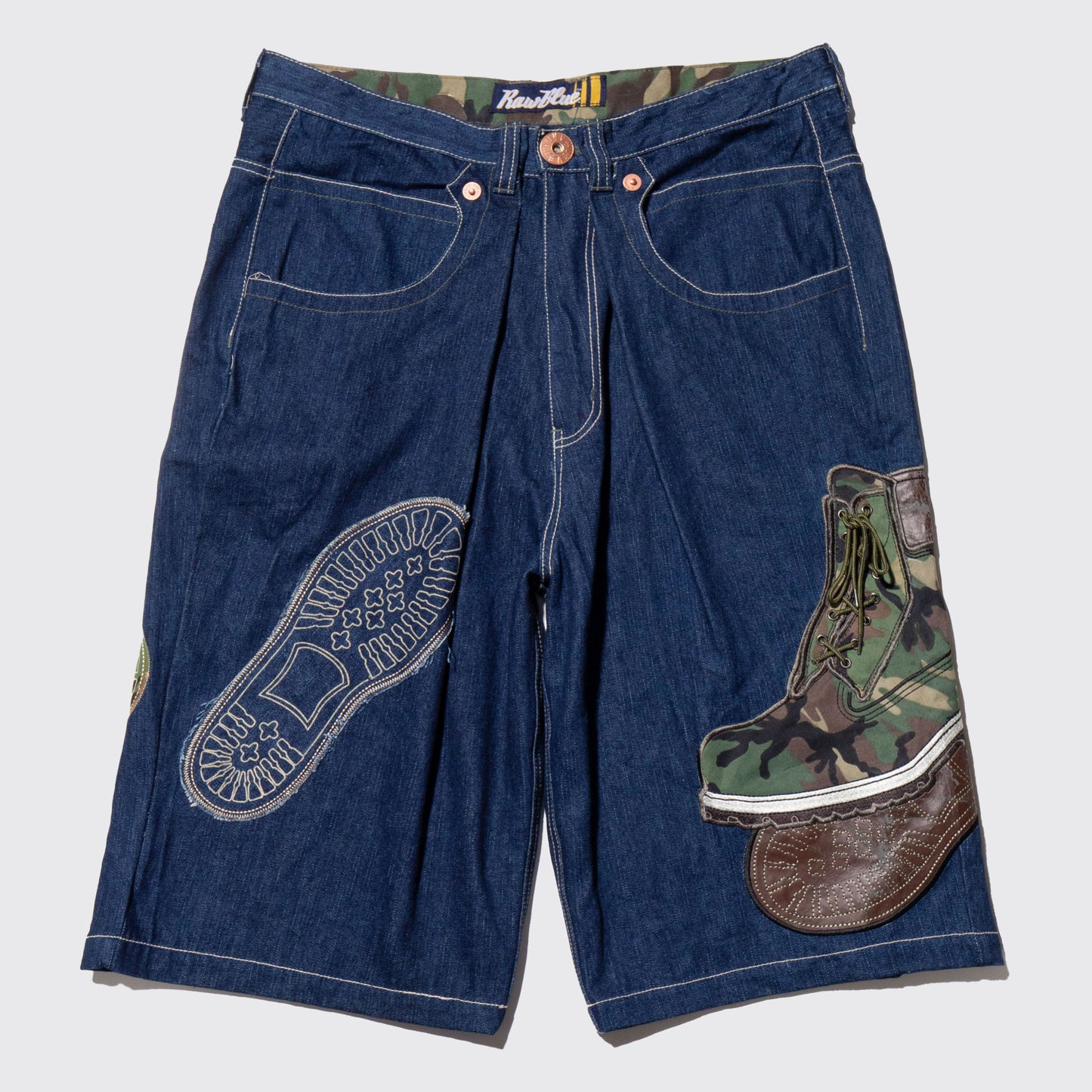 vintage timber footprints cropped baggy shorts