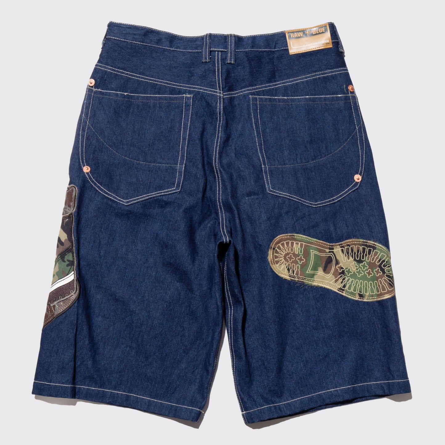 vintage timber footprints cropped baggy shorts