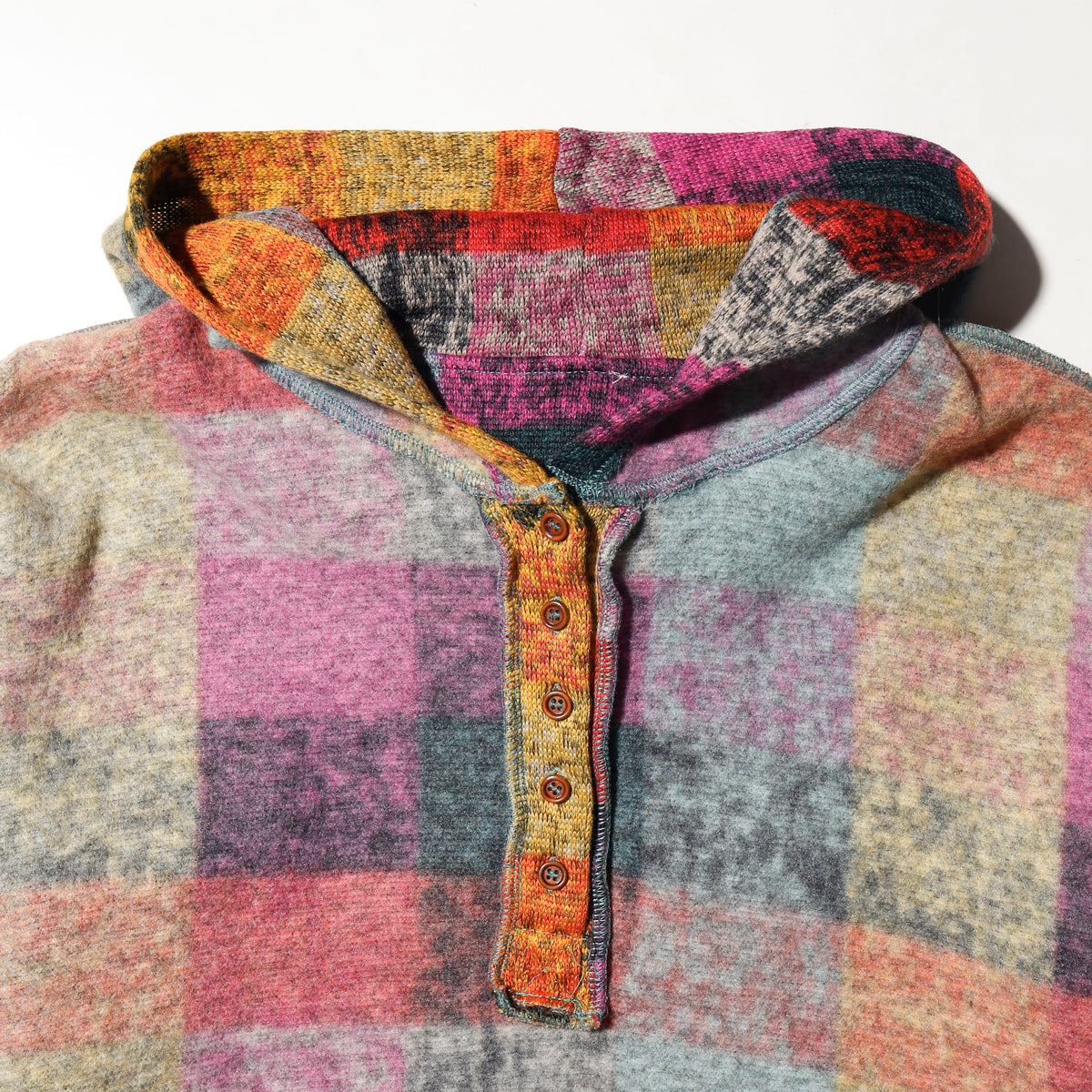 vintage brushed block check hoodie
