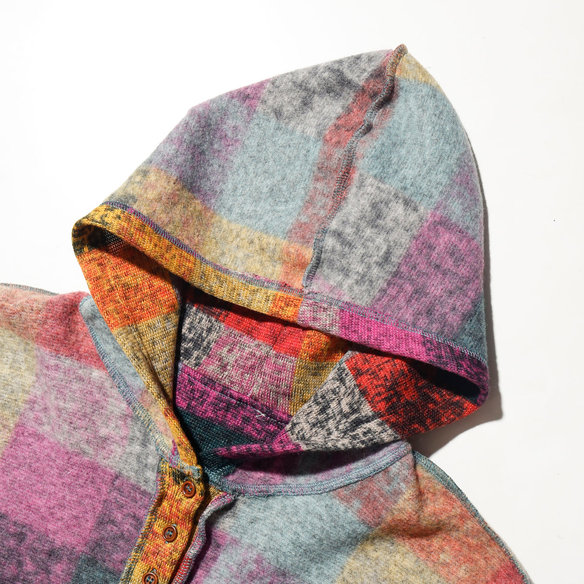 vintage brushed block check hoodie