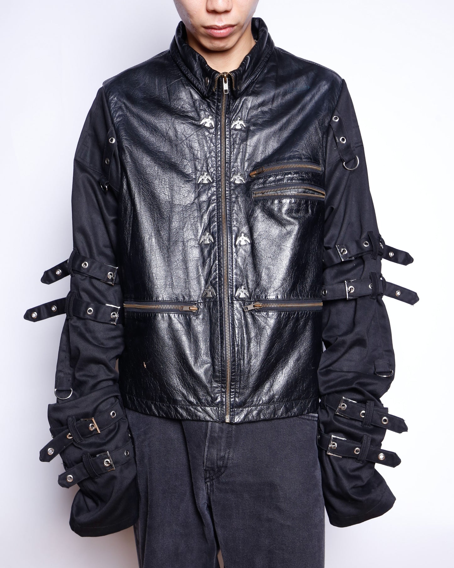vintage bondage sleeve leather jacket