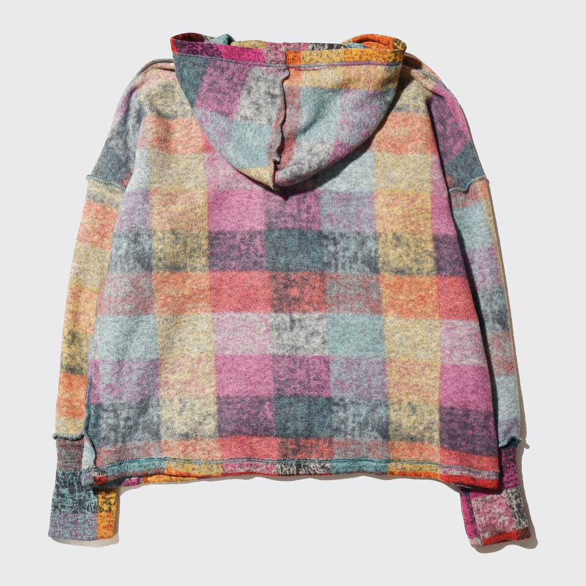 vintage brushed block check hoodie
