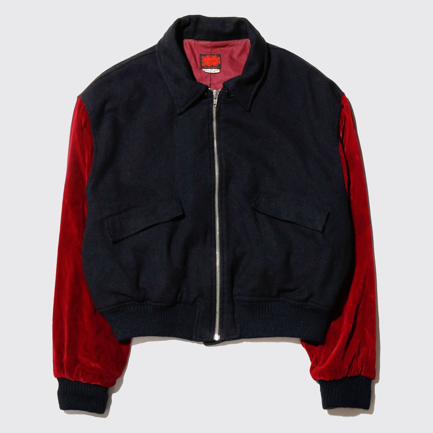vintage velor sleeve cropped bomber jacket